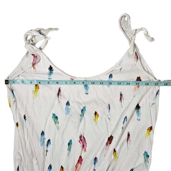 Swildens Beach Cover Up Dress, White W/ Colorful Feathers, Small - Picture 7 of 9